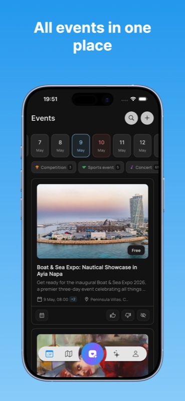 kind.events app showing the list of upcoming events